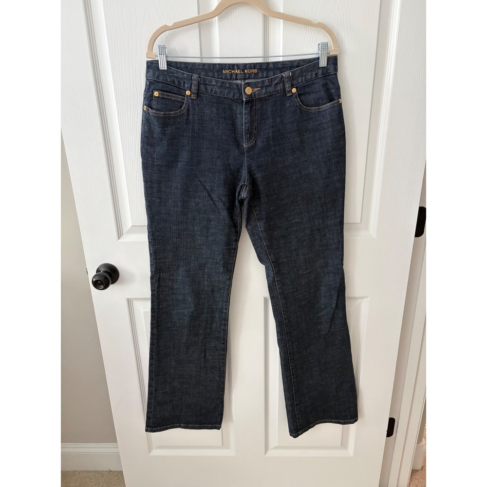 Michael Kors Womens Dark‎ Wash Straight Leg Jeans Gold Logo Horsebit Size 10
